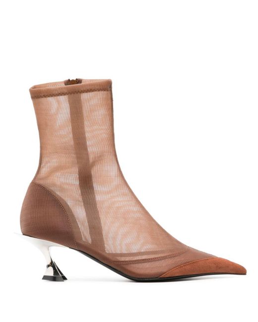 Mugler Brown 55mm Mesh Ankle Boots