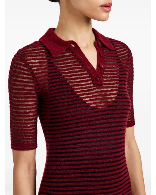 Proenza Schouler Red Meline Striped Polo-Collar Midi Dress