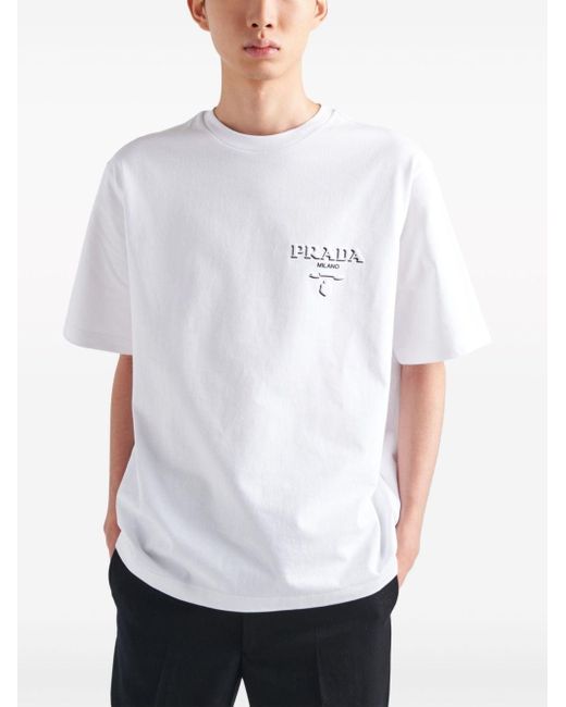 T-shirt en coton à logo embossé Prada pour homme en coloris White
