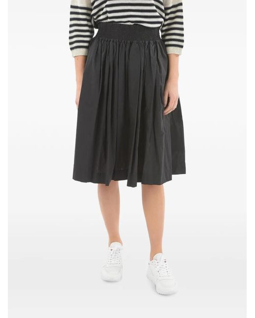 Woolrich Black Pleated Elasticated-Waist Midi Skirt