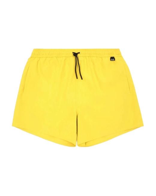 EA7 Yellow Drawstring-Waist Swim Shorts for men
