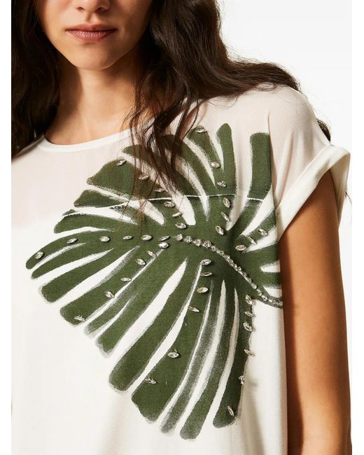 Twinset White Print Embroidered T-Shirt