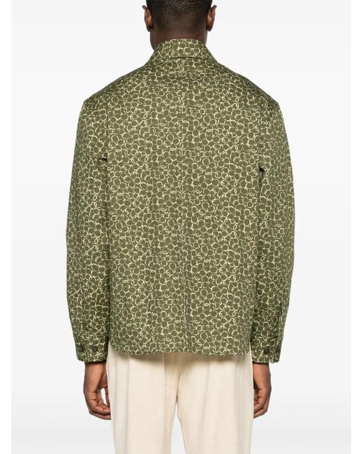 Maison Kitsuné Green Floral-Print Cotton Shirt Jacket for men