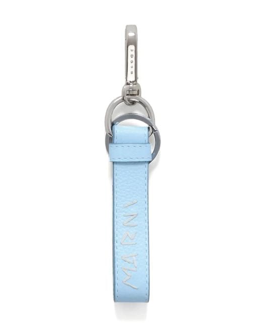 Marni Blue Logo-Embroidered Leather Keyring for men