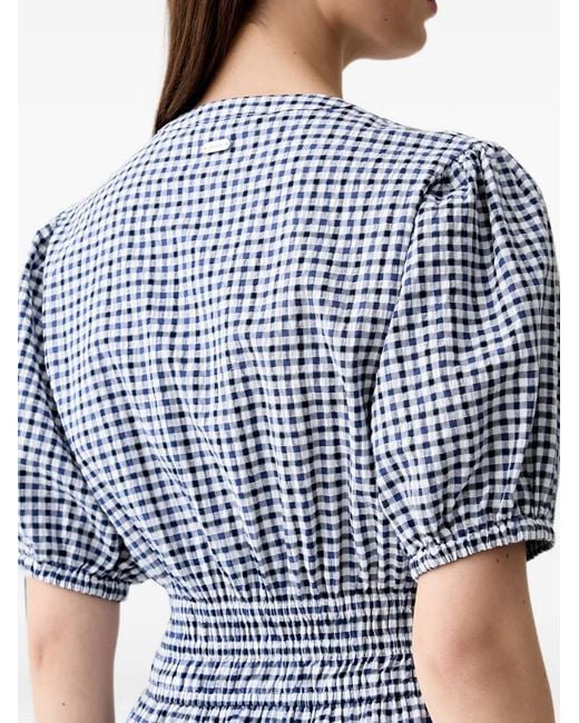 Barbour Blue Ashwell Gingham-Check Tiered Midi Dress