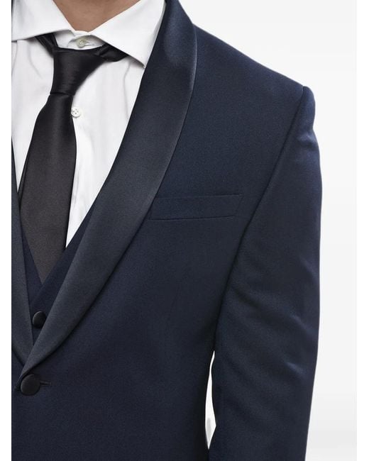Corneliani Blue Satin Shawl-Lapel Single-Breasted Suit for men