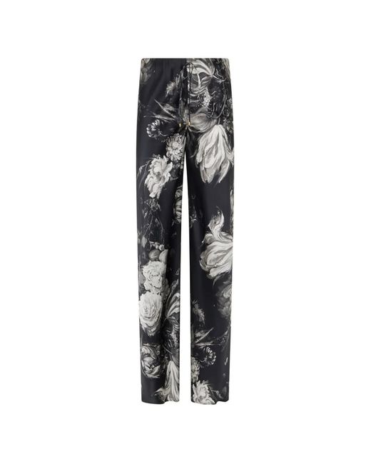 Roberto Cavalli Black Floral-Print Palazzo Trousers