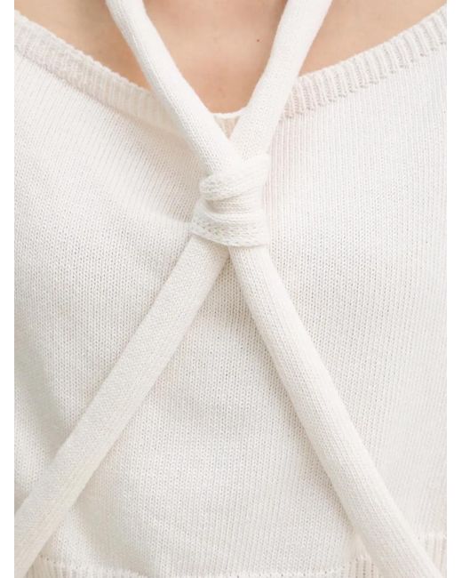 Haveone White Halterneck Cold-Shoulder Sweater