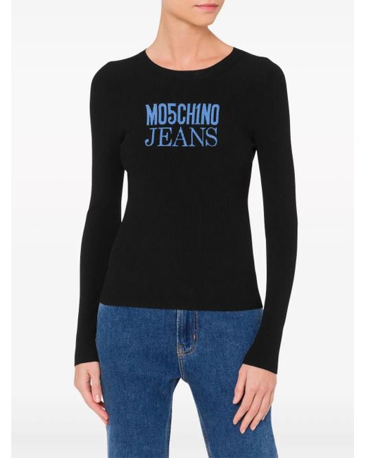 Moschino Black Logo-Print Ribbed Top