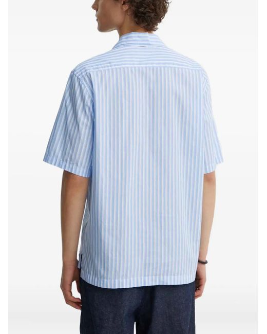 Samsøe & Samsøe Blue Chest-Pocket Striped-Pattern Shirt for men