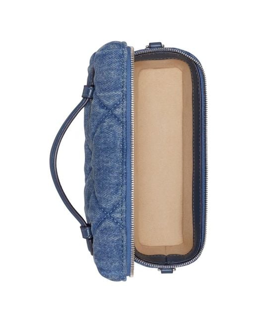 Tory Burch Blue Kira Diamond Quilt Denim Vanity Case