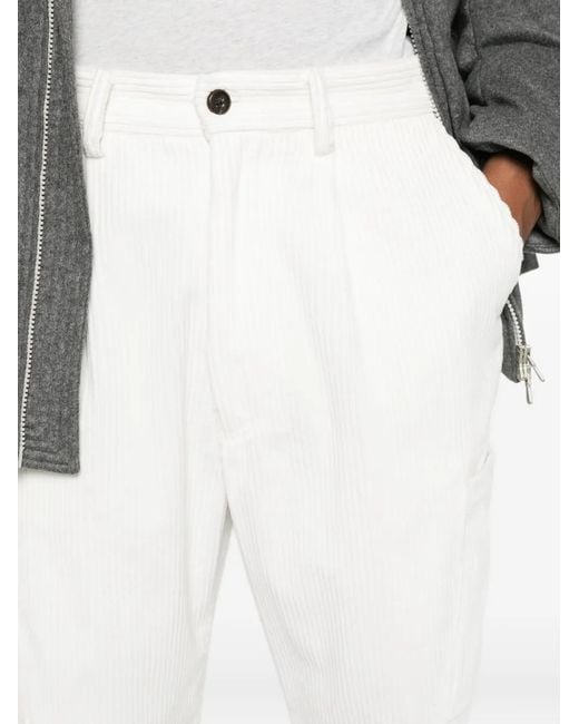 Eleventy White Pleated Corduroy Trousers for men