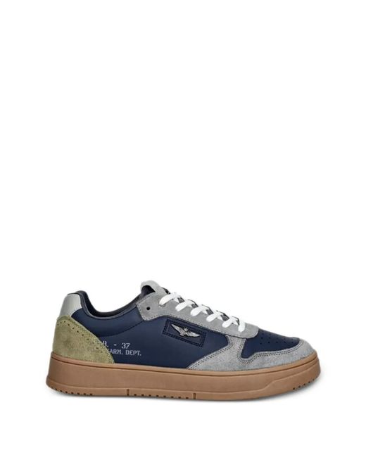 Aeronautica Militare Blue Panelled Lace-Up Sneakers for men