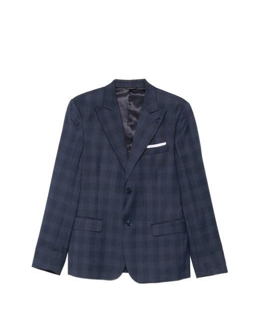 Daniele Alessandrini Blue Check-Pattern Peak-Lapel Blazer for men