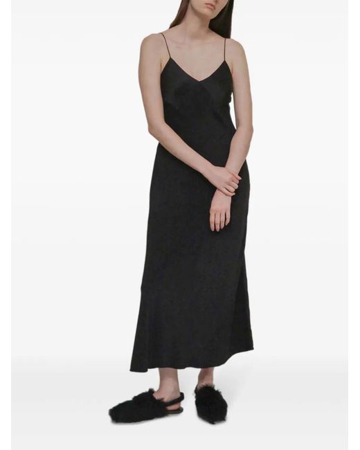 Rosetta Getty Black Silk Satin Bias-Cut Slip Dress