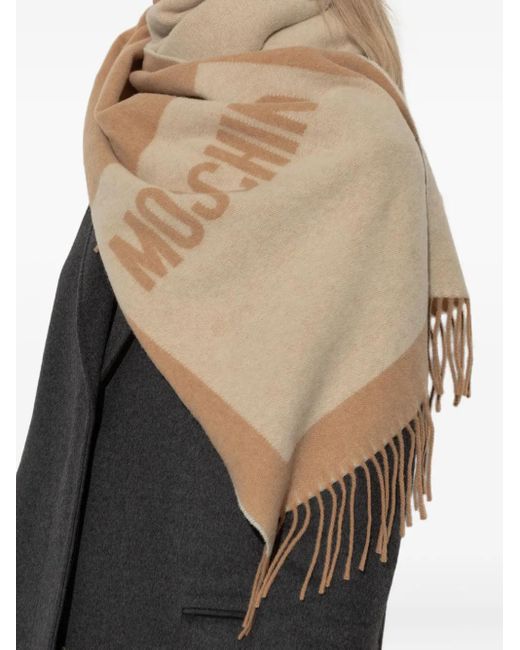 Moschino Sjaal Met Logodetail En Franje in het Natural