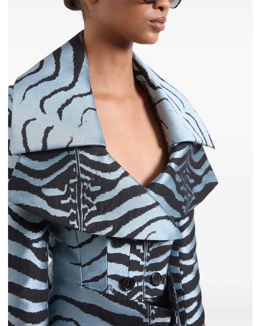 Nina Ricci Blue Tiger-Jacquard Double-Breasted Jacket