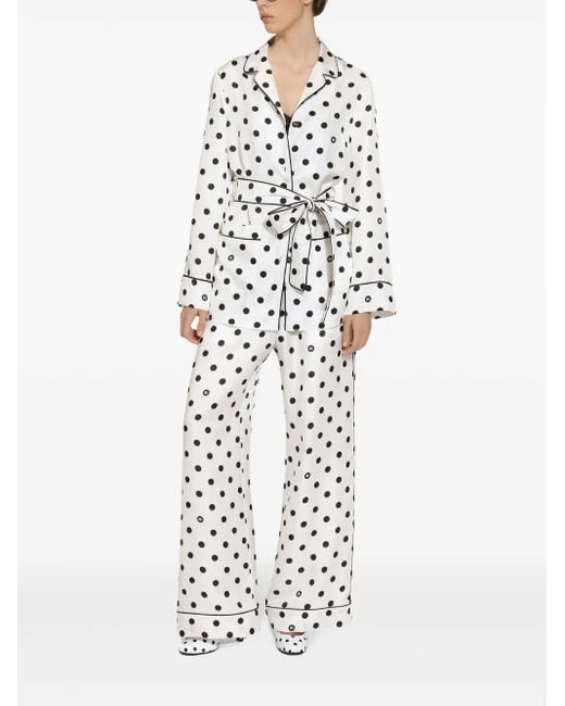 Dolce & Gabbana White Pyjama-Hose Aus Seide Mit Polka Dots