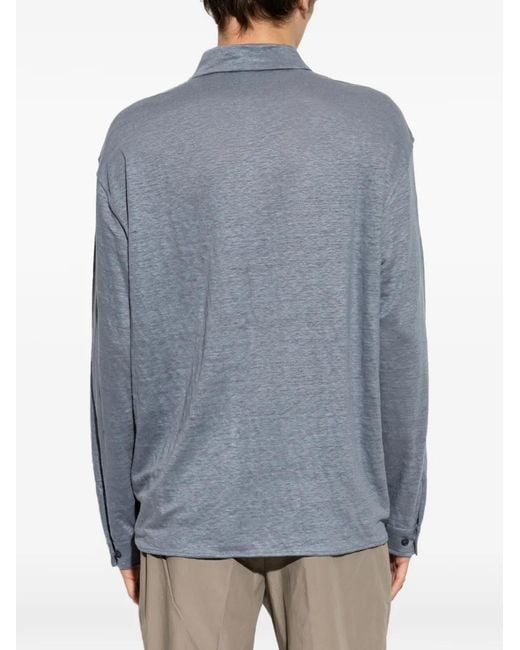 Giorgio Armani Blue Long-Sleeved Linen Shirt for men