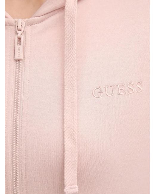 Guess Pink Logo-Embroidered Zip-Up Hoodie