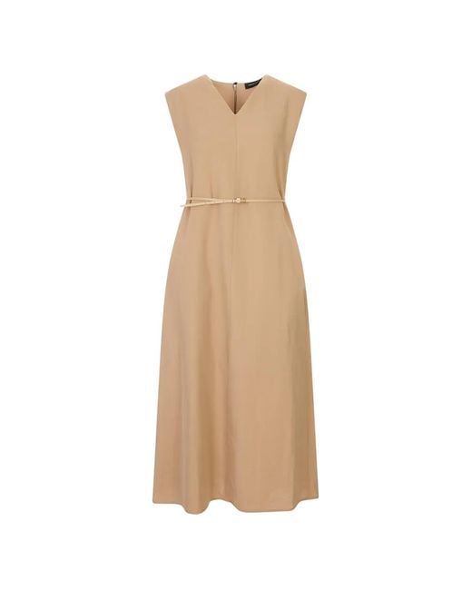 Fabiana Filippi Natural Belted V-Neck Dress