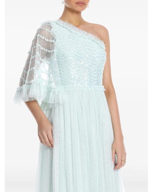 Needle & Thread Blue Sequin-Embellished One-Shoulder Dress