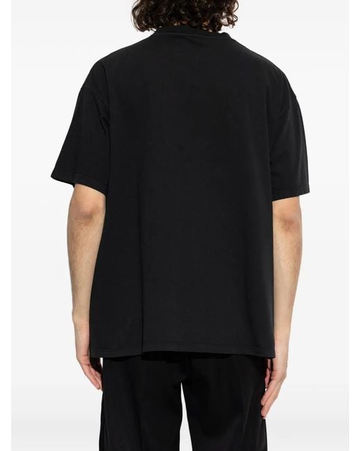 Maison Margiela Black Floral-Print Logo-Embroidered T-Shirt for men