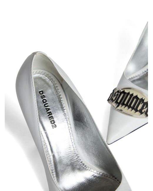 Zapatos con placa del logo y tacón de 100 mm DSquared² de color White
