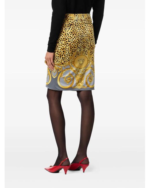 Versace Yellow Cheetah Foulard Draped Midi Skirt