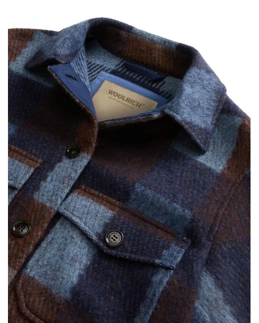 Woolrich Blue Check Pattern Wool Over Shirt