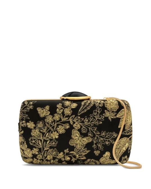 Oscar de la Renta Black Butterfly Embroidered O Minaudière Clutch Bag