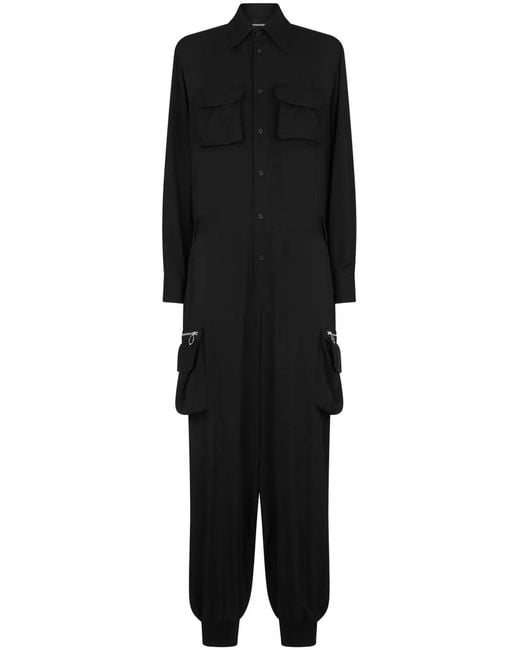 DSquared² Black Wide-Leg Cargo Jumpsuit
