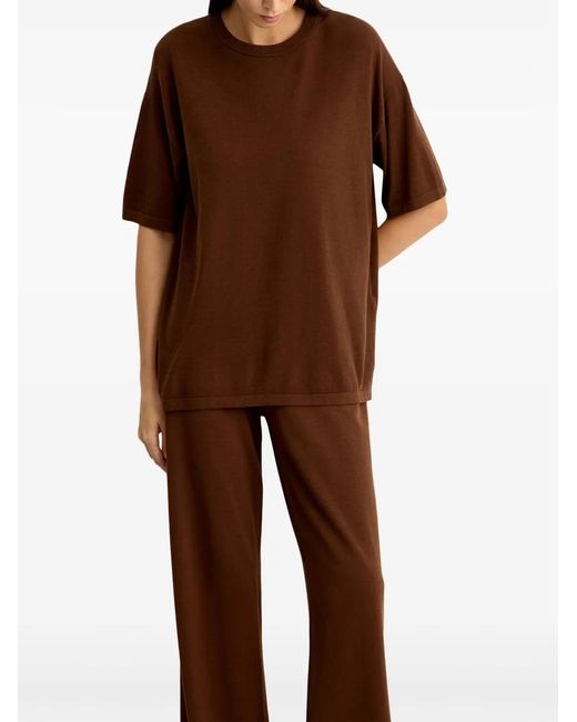 12 STOREEZ Brown Round-Neck Short-Sleeve T-Shirt