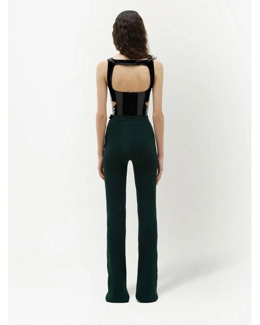 Courreges Green Ribbed Flared-Leg Trousers