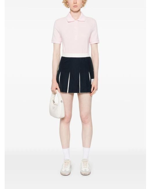 Thom Browne Pink Logo-Patch Piqué Polo Top