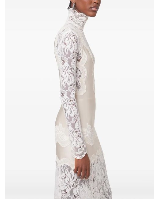 Rabanne White Lace-Panelled Long-Sleeve Maxi Dress