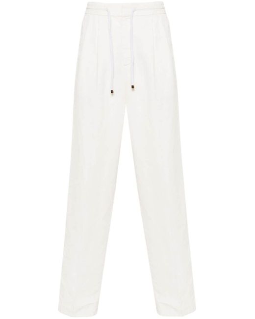 Brunello Cucinelli Halbhohe Tapered-Hose aus Leinengemisch in White für Herren