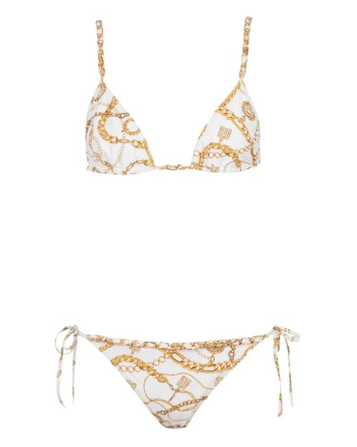 Balmain Metallic Chain-Print Triangle Bikini
