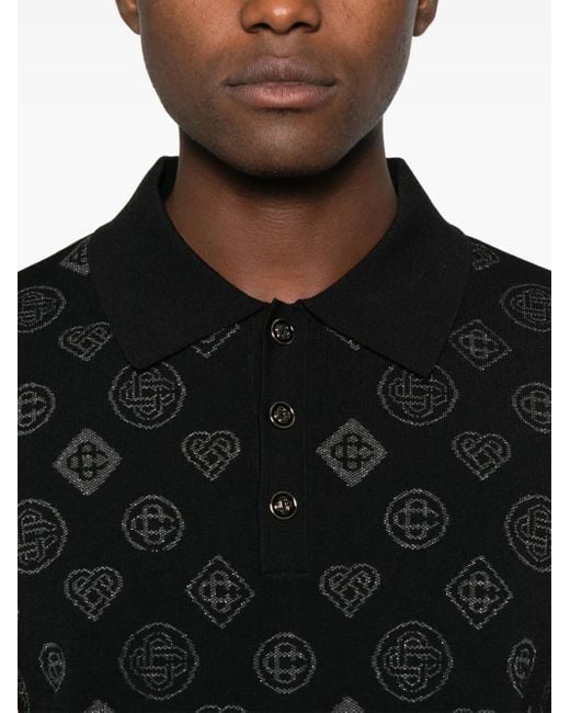 Casablanca Black Patterned Button-Placket Polo Shirt for men
