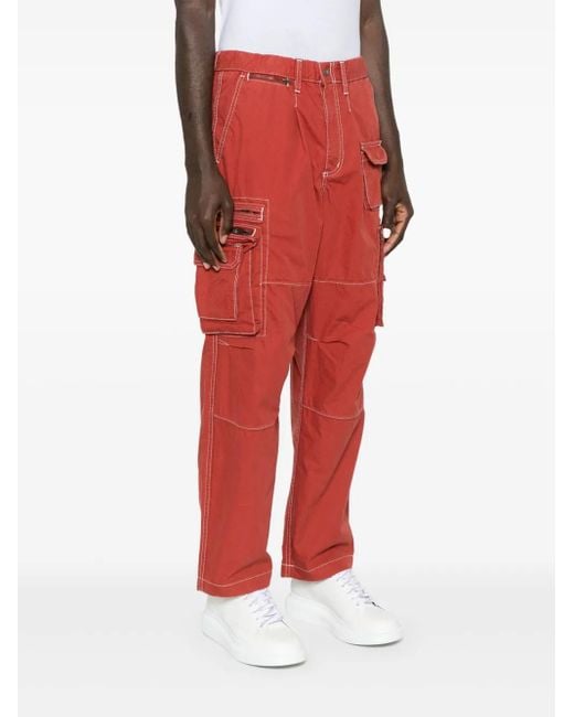Thisisneverthat Red Crazy Multi-Zip Cargo Trousers for men