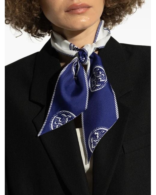 Tory Burch Blue Printed Neck Scarf