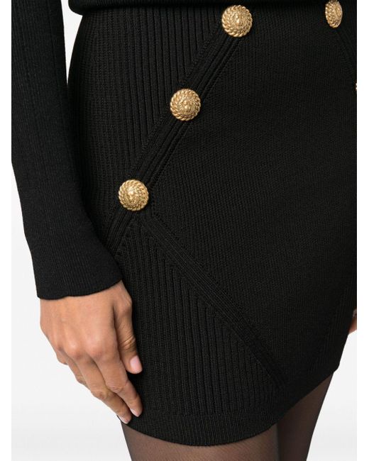 Balmain Black Gold Embossed Buttons Knitted Mini Skirt