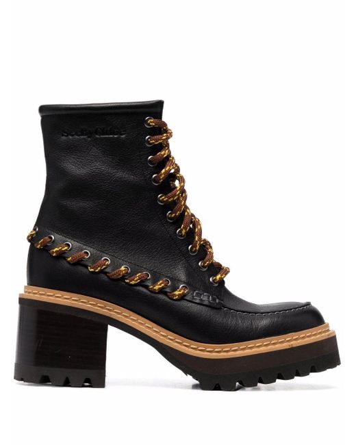 Botines Mahalia con tacón de 75mm See By Chloé de Cuero de color Negro |  Lyst