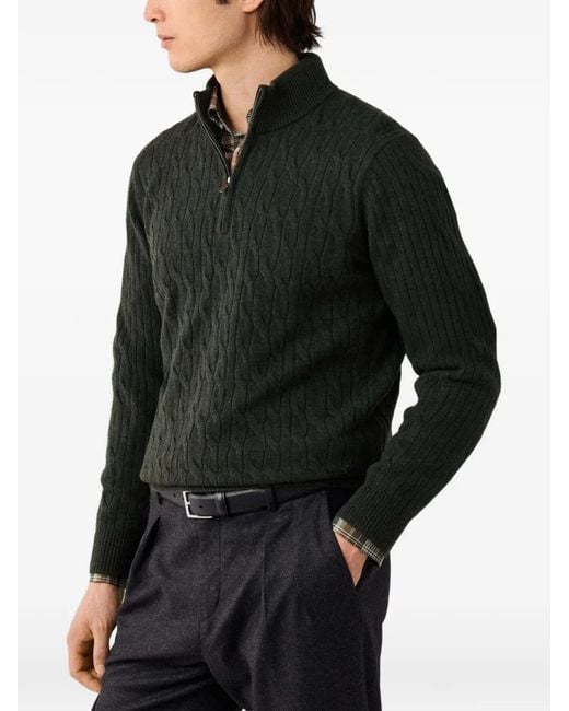 Hackett Black Cable-Knit Quarter-Zip Sweater for men