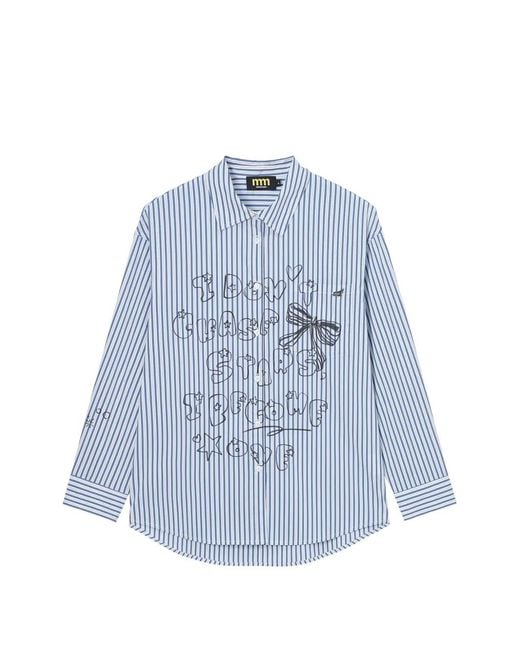 Mini Cream Blue Striped Graphic-Print Shirt