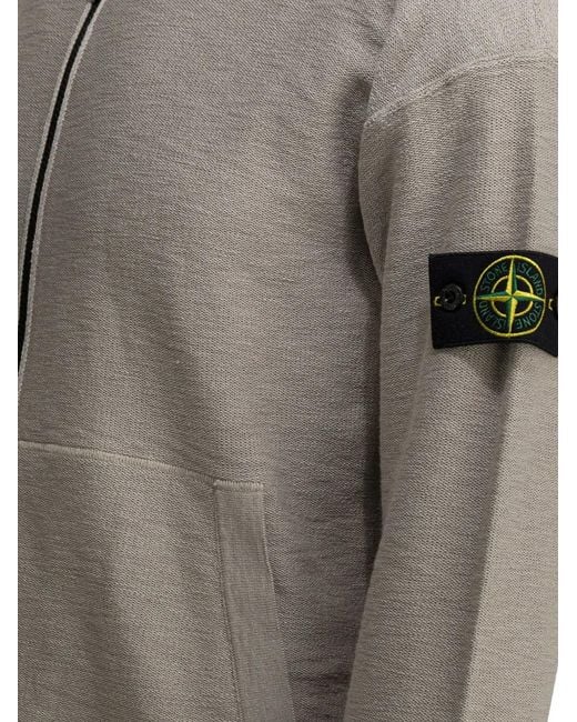 Stone Island Gray Logo-Patch Zip-Up Hoodie for men