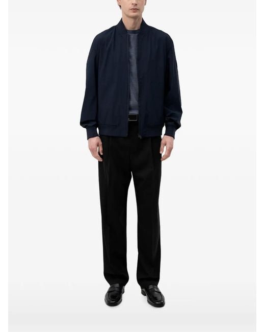 Boss Blue Logo-Patch Bomber Jacket for men