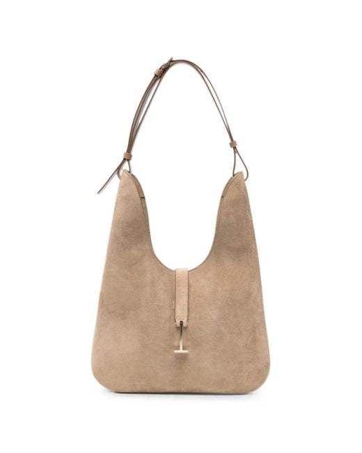 Tom Ford Natural T-Clasp Suede Shoulder Bag