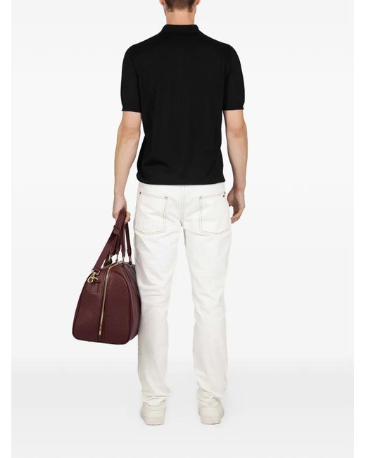 PLACE OF ELMS Black Logo-Embroidered Short-Sleeve Polo Shirt for men