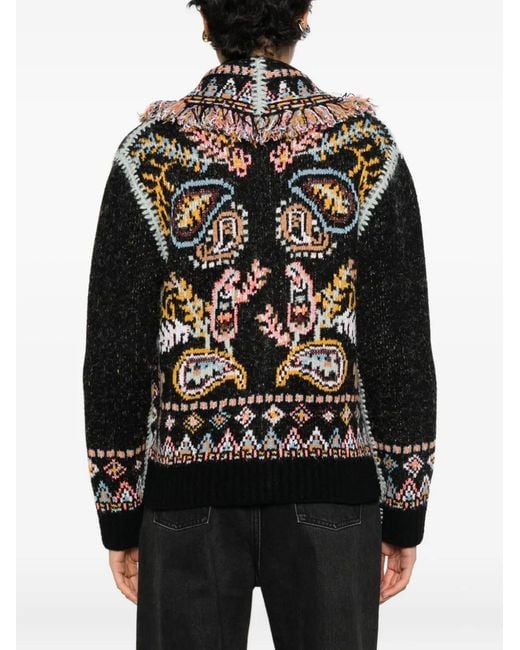 Cecilia Prado Black Isadora Fringed Patterned Cardigan